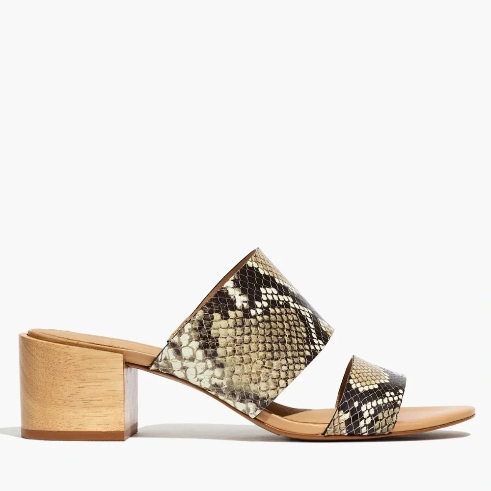 Madewell Kiera Mule Sandal Snake Embossed Leather Block Heel Slide Neutral 8.5